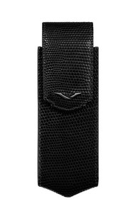 Вертикальный чехол Vertu Signature S из черной кожи ящерицы с черным с PVD-покрытием