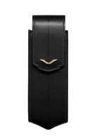 Вертикальный чехол Vertu Signature S из черной седельной кожи с отделкой из желтого золота