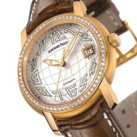 Audemars Piguet Jules Audemars Date (PG-Diamonds / Silver-Arabic / Leather)