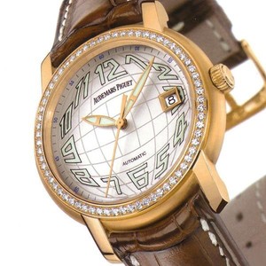 Audemars Piguet Jules Audemars Date (PG-Diamonds / Silver-Arabic / Leather)
