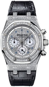 Audemars Piguet Royal Oak Chronograph (WG-Diamonds / Diamonds-Blue MOP / Leather)