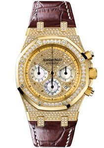 Audemars Piguet Royal Oak Pave Chronograph (YG-Diamonds / Silver / Leather)