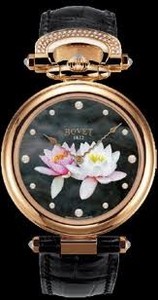 Bovet Fleurier 39 Amadeo Ladies Touch (RG / Black MOP / 12 Diamonds / Water Lily-Lotus / Leather) AF39013-SD2-LT01