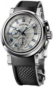Breguet Marine Automatic Chronograph (WG / Silver / Rubber Strap) 5827BB/12/5ZU