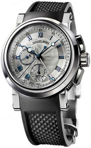 Breguet Marine Automatic Chronograph (WG / Silver / Rubber Strap) 5827BB/12/5ZU