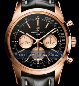 Breitling Transocean Chronograph Limited (RG / Black / Leather Strap)