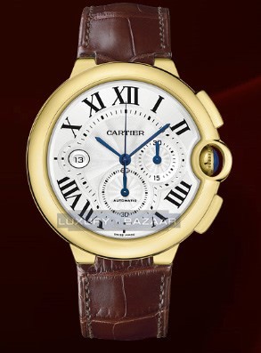 Cartier Ballon Bleu Extra Large Chronograph (YG / Silver/ Leather)