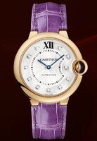 Cartier Ballon Bleu Medium (PG / Silver-Diamonds / Leather Strap)