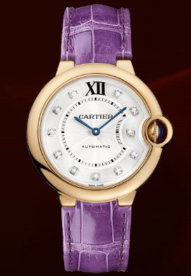 Cartier Ballon Bleu Medium (PG / Silver-Diamonds / Leather Strap)