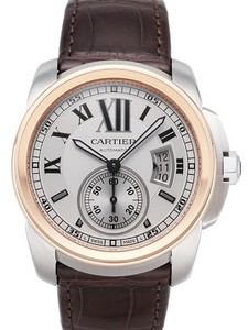 Cartier Calibre de Cartier ( SS-RG / Silver / Leather Strap)
