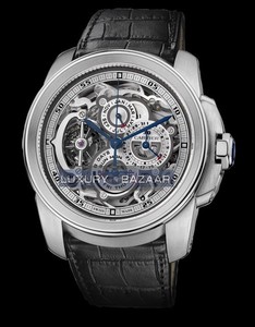 Cartier Calibre de Cartier (Platinum / Skeleton / Leather Strap)