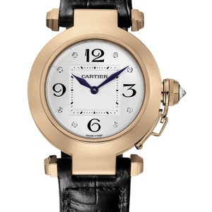 Cartier Pasha 32mm (RG / Silver- Diamonds /Croc Leather)