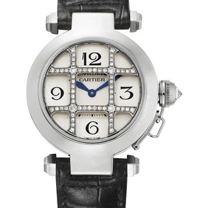 Cartier Pasha 32mm (WG - Diamonds/ Silver /Croc Leather)