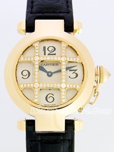 Cartier Pasha 32mm (YG - Diamonds / Silver /Croc Leather)