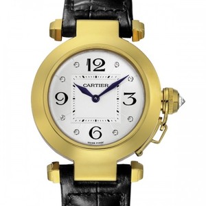 Cartier Pasha 32mm (YG / Silver- Diamonds /Croc Leather)
