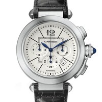Cartier Pasha Extra Large Chronograph (SS/ Silver/ Leather)