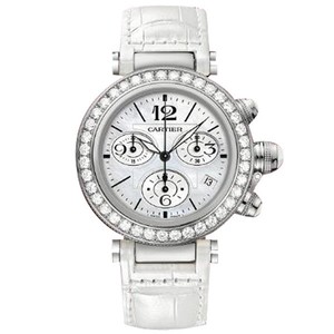 Cartier Pasha Seatimer Medium (WG- Diamonds / MOP / Leather)