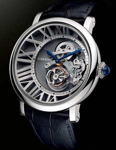 Cartier Rotonde de Cartier Cadran Love Tourbillon (WG - Openwork-Slate Gray / Leather Strap)