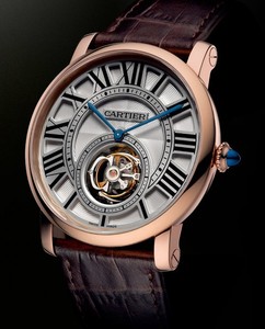 Cartier Rotonde De Cartier Minute Repeater Flying Tourbillon (PG / White-Silver / Leather Strap)