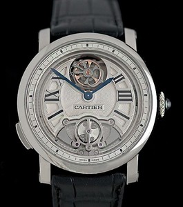 Cartier Rotonde De Cartier Minute Repeater Flying Tourbillon (Titanium / White-Silver / Leather Strap)