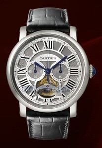 Cartier Rotonde De Cartier Single Push-Piece Tourbillon Chronograph (Platinum / Silver / Leather)