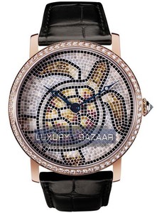 Cartier Rotonde de Cartier Turtle Motif (PG-Diamonds / Stone Mosaic Leather Strap)
