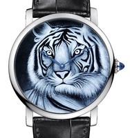 Cartier Rotonde De Cartier (WG / WG-Enamel Tiger / Leather Strap)
