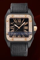 Cartier Santos 100 Carbon Large (Carbon- Diamonds / Black/ Fabric)
