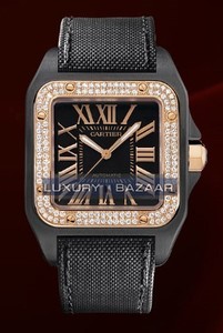 Cartier Santos 100 Carbon Large (Carbon- Diamonds / Black/ Fabric)