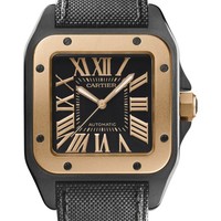 Cartier Santos 100 Carbon Large (RG- SS / Black / Fabric)