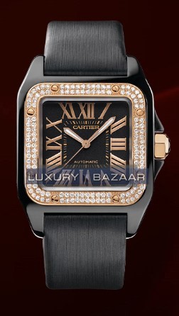 Cartier Santos 100 Carbon Medium (Carbon- Diamonds / Black/ Fabric)