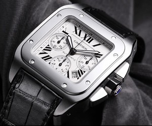 Cartier Santos 100 Chronograph XL (SS / Silver / Croc Leather Strap)