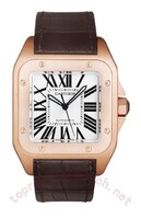 Cartier Santos 100 Chronograph (YG / Silver /Croc Leather)
