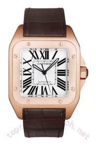 Cartier Santos 100 Chronograph (YG / Silver /Croc Leather)