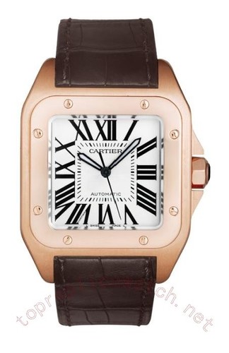 Cartier Santos 100 Chronograph (YG / Silver /Croc Leather)