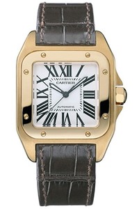 Cartier Santos 100 Medium (RG / Silver /Leather)