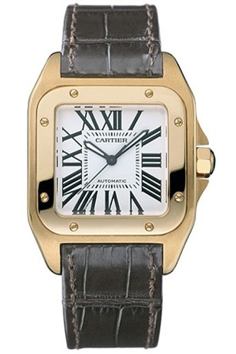 Cartier Santos 100 Medium (RG / Silver /Leather)