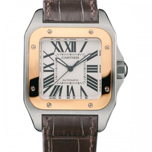 Cartier Santos 100 Medium (SS - YG / Silver /Croc Leather)