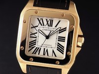 Cartier Santos 100 (RG / Silver / Crocodile Leather Strap)