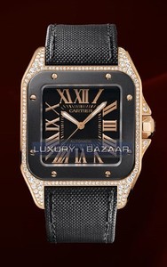 Cartier Santos 100 Rose Gold Carbon Large(RG-Diamonds- Carbon/ Black/ Fabric)