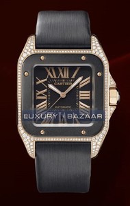 Cartier Santos 100 Rose Gold Carbon Medium (RG-Diamonds- Carbon/ Black/ Fabric)