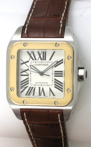 Cartier Santos 100 (SS - YG / Silver /Croc Leather)