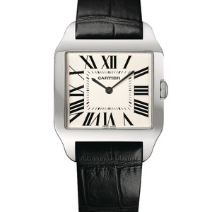 Cartier Santos Dumont Large (WG / Silver / Leather)