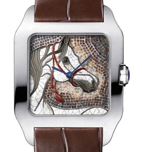 Cartier Santos Dumont XL Horse (WG / Mosaic / Leather Strap)