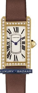 Cartier Tank Americaine Ladies (YG - Diamonds / Silver / Satin)