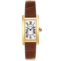 Cartier Tank Americaine Ladies (YG / Silver /Croc Leather)