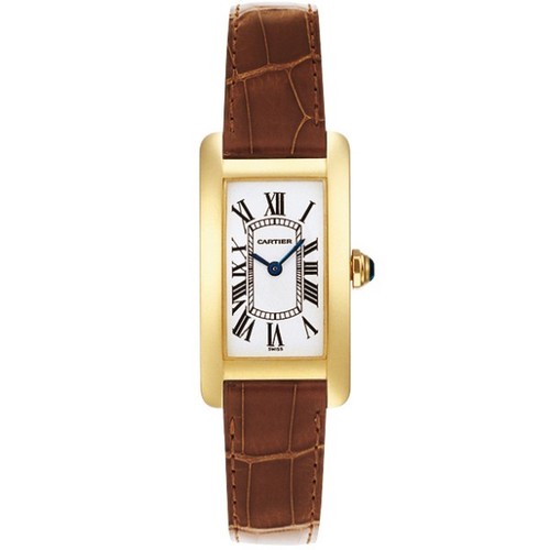 Cartier Tank Americaine Ladies (YG / Silver /Croc Leather)