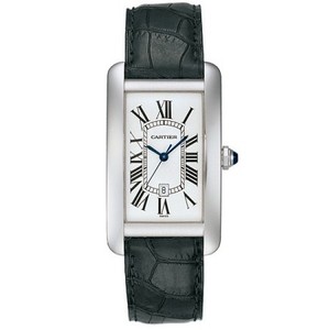Cartier Tank Americaine (WG / Silver /Croc Leather)