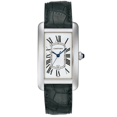 Cartier Tank Americaine (WG / Silver /Croc Leather)