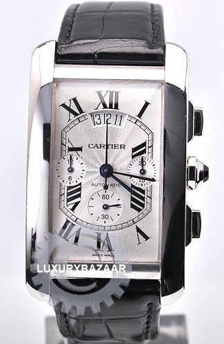 Cartier Tank Americaine XL Chronograph (WG / Silver / Leather Strap)